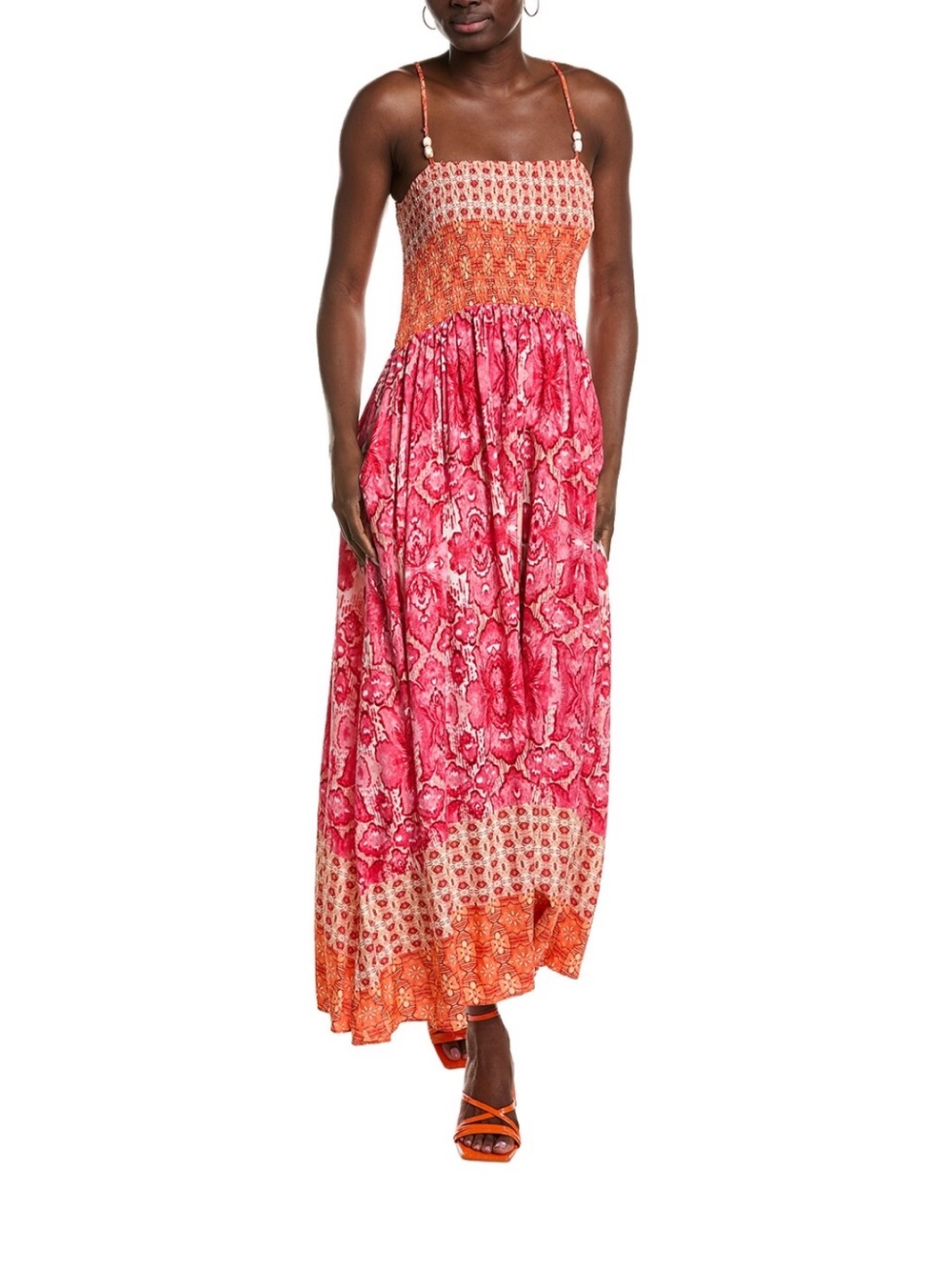 Vince Camuto Smocked Strap Maxi Dress in Pink and Orange Sz S NWT $129 retail